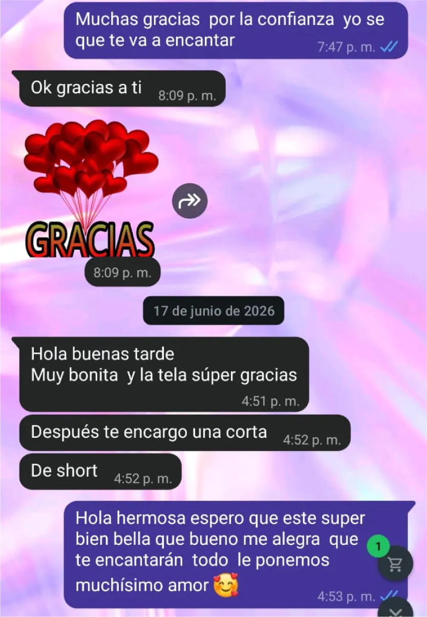 Mensaje de clienta por WhatsApp