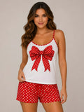 Pijama Moño Lunares Rojo para mujer, de tiras y short a juego.