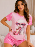 Pijama Perrito Tacón Rosa para mujer, camiseta manga corta y short a juego.