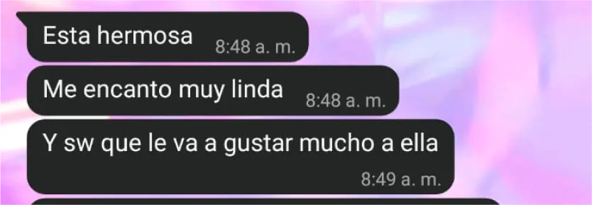 Mensaje de clienta por WhatsApp