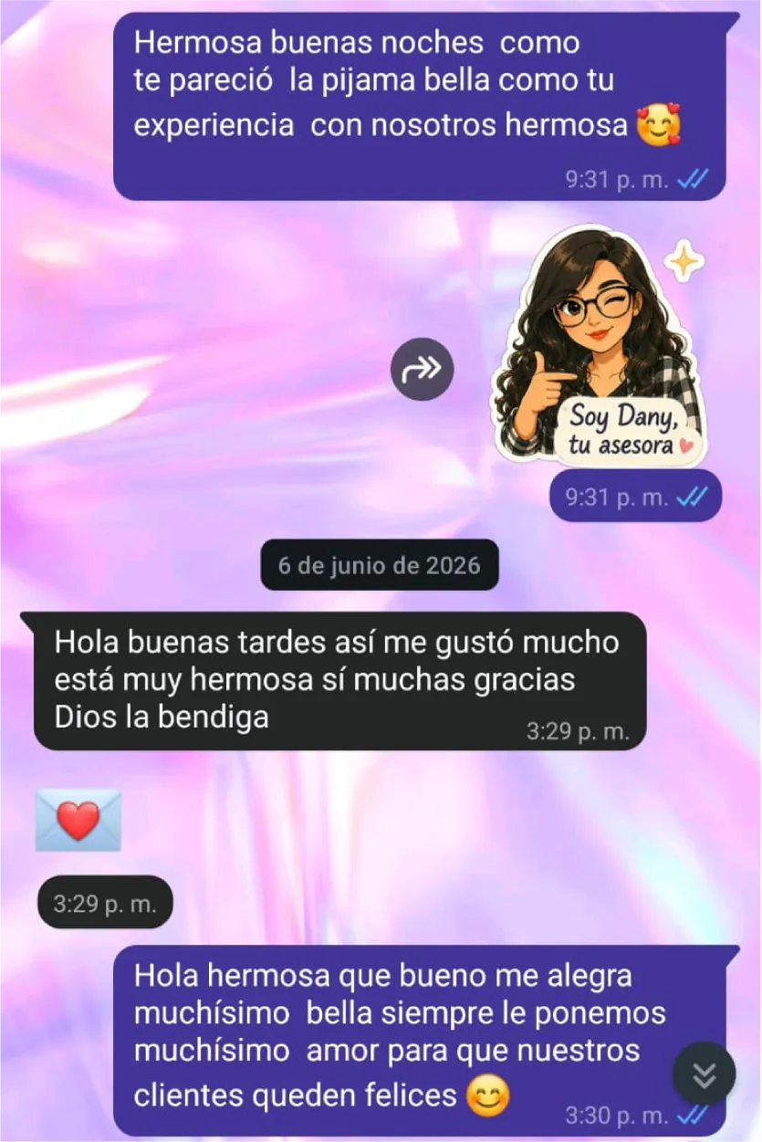 Mensaje de clienta por WhatsApp