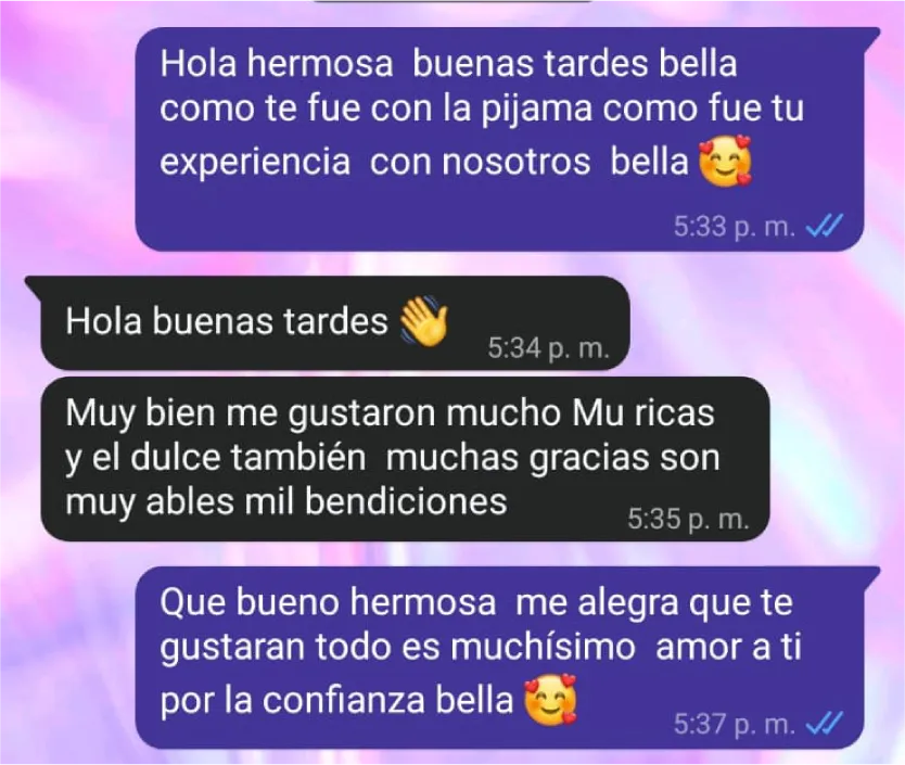 Mensaje de clienta por WhatsApp