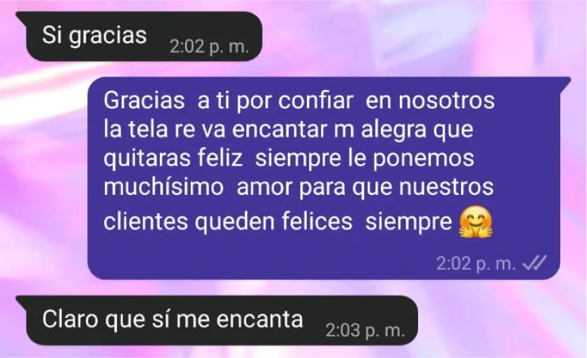 Mensaje de clienta por WhatsApp