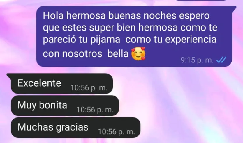 Mensaje de clienta por WhatsApp