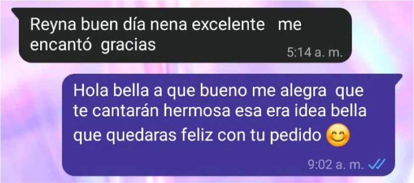 Mensaje de clienta por WhatsApp